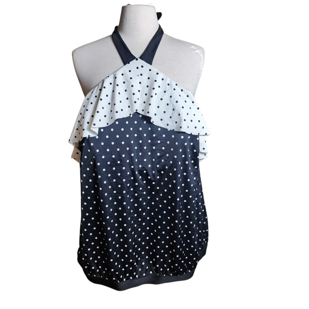 Polka Dot Halter Swim Top - Navy and White